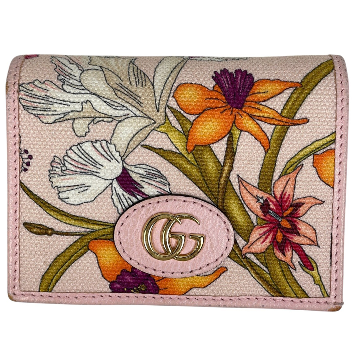 グッチ GUCCI GGマーモント フローラ 二つ折り 財布 札入れ 小銭入れ キャンバス ピンク マルチカラー 577347 レディース 【中古】拍卖