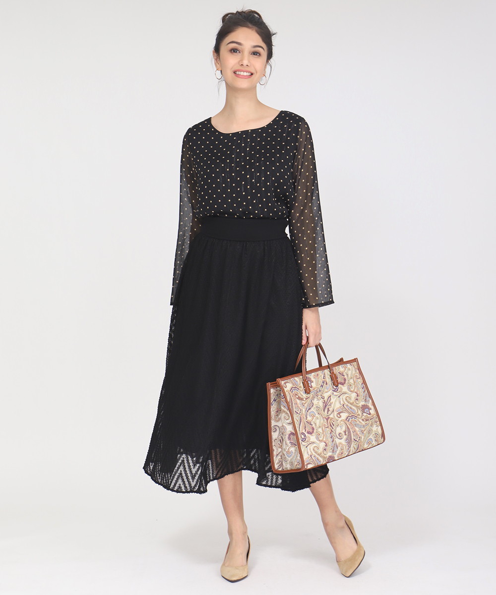 正規品「l'armoire de luxe 【ラーモワール ドゥ リュクス】」ドビーウェストリブスカート(フレアロングスカート)サイズ:38Mブラック拍卖