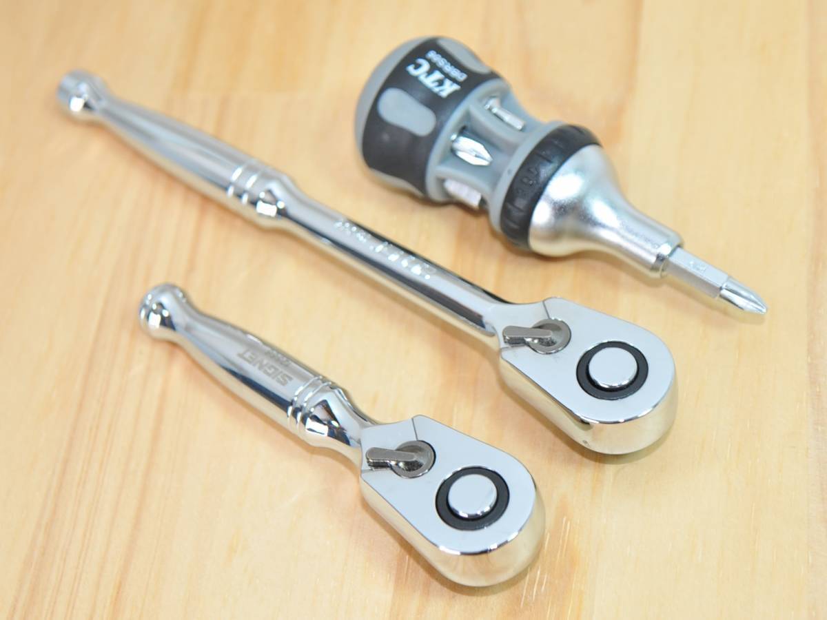 ★SIGNET 9.5sq ラチェットハンドル 2本 KTC ラチェットスタッビドライバ DBRS06 セット★携帯工具 ドライバー ラチェットセット拍卖