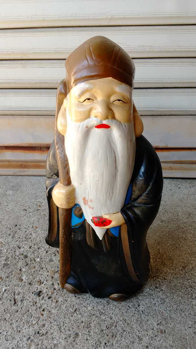 土人形 寿老人 昭和レトロ 郷土玩具 当時物 七福神 長寿の神様 古い かけあり 高さ35cm拍卖