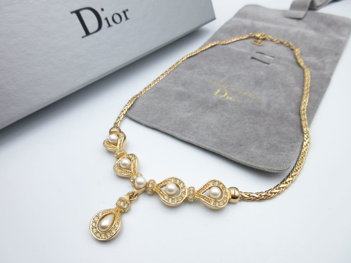 【極上美品】大ぶり Christian Dior ネックレス フェイクパール ロゴ クリスチャン ディオール ヴィンテージ アクセサリー cr-1-5e拍卖