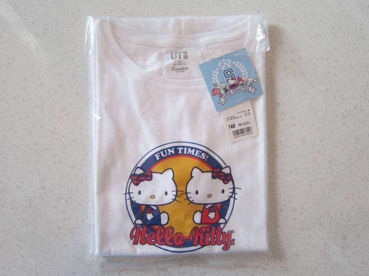 送料込 HELLO KITTY ☆ キティ サンリオ 2020 ユニクロ コラボ 限定 UT 半袖 Tシャツ 160 女性 S ~ M タグ付 ホワイト 綿 100%拍卖