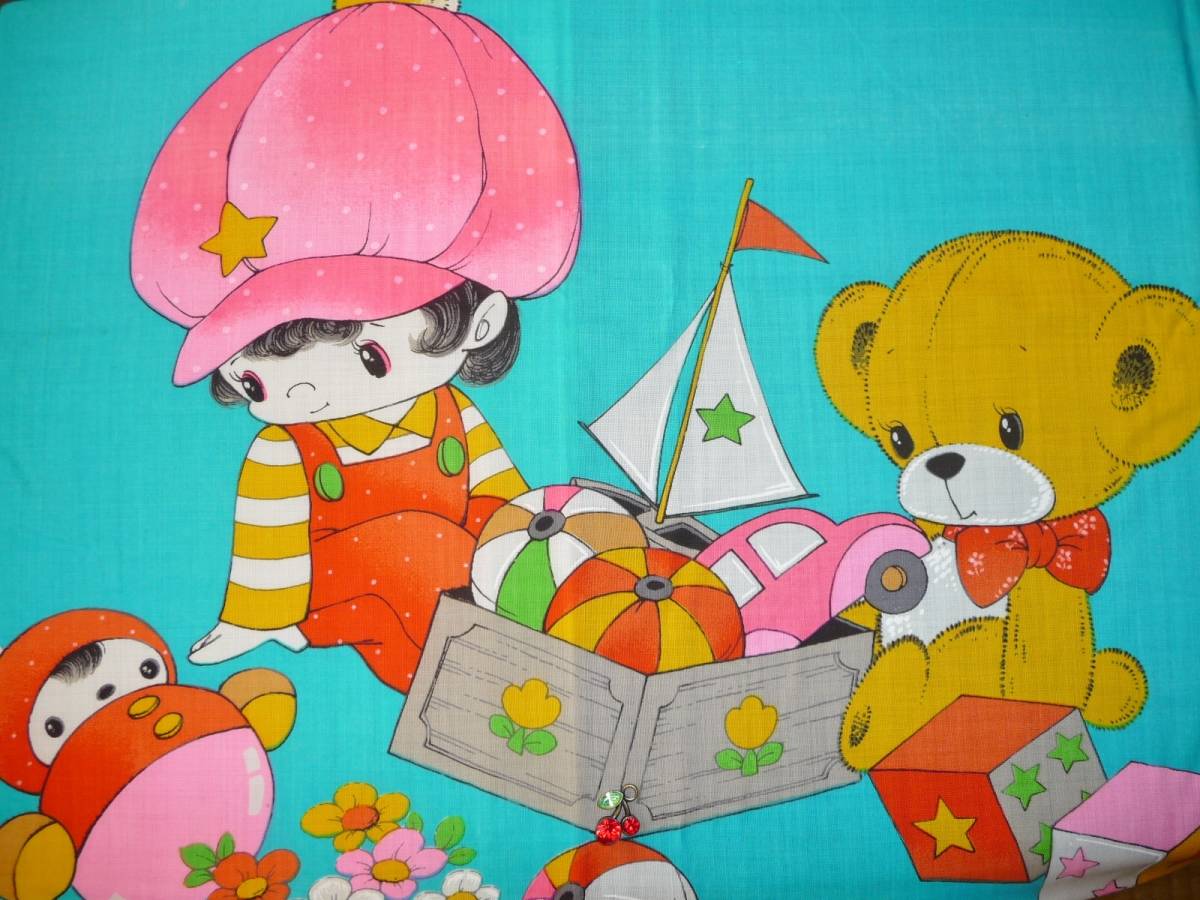 即決★昭和レトロベビー布団掛ブルー★アニマルクマ子ども純毛宇山拍卖