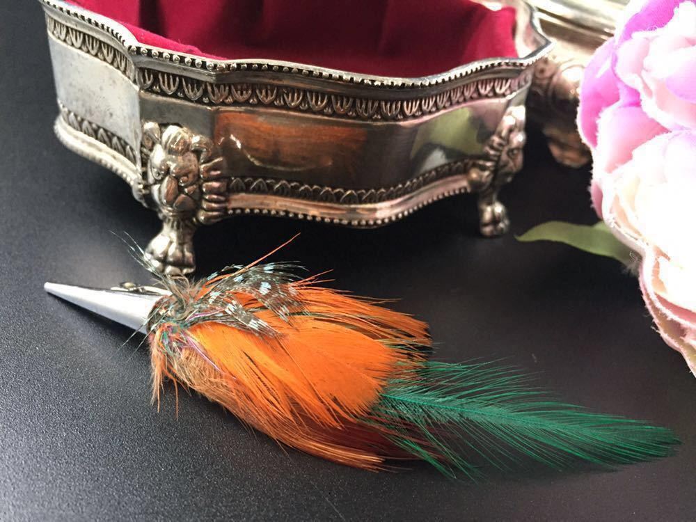 【国内発送-59】英国ヴィンテージ ◆ 1940‘s MIZPAH社 フェザーブローチ ケルトブローチ ◆ オレンジ x グリーン拍卖