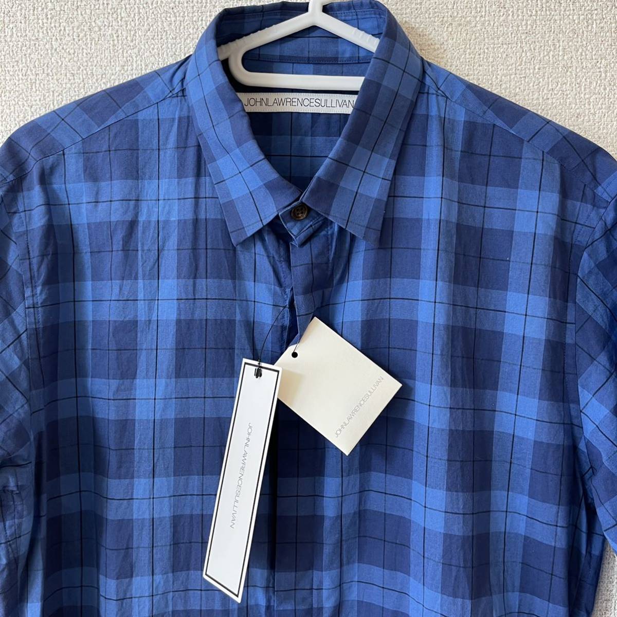 JOHN LAWRENCE SULLIVAN(ジョンローレンスサリバン) ブルーネイビーチェックシャツ 新品 未使用 タグ付き 定価25,200円サイズ36長袖拍卖