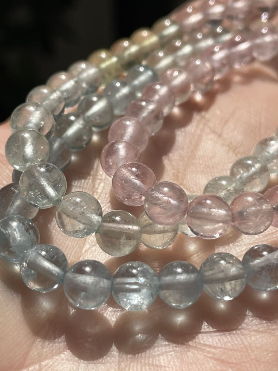 ミックスベリル 3連 天然石ブレスレット パステルカラー グラデーション ビーズ 素材 パワーストーン拍卖