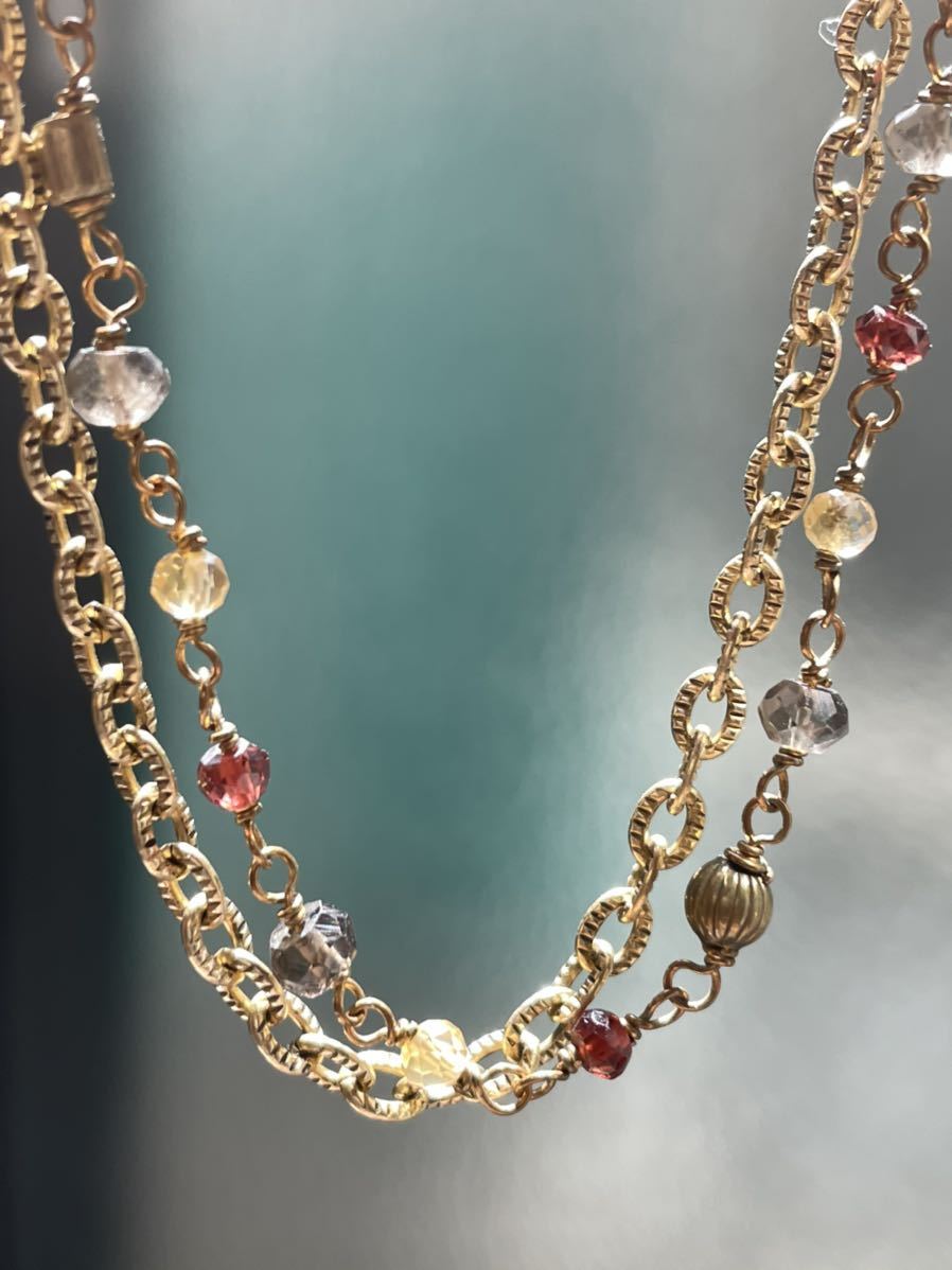 スモーキークォーツ シトリン ガーネット 二連ブレスレット 天然石 パワーストーン拍卖