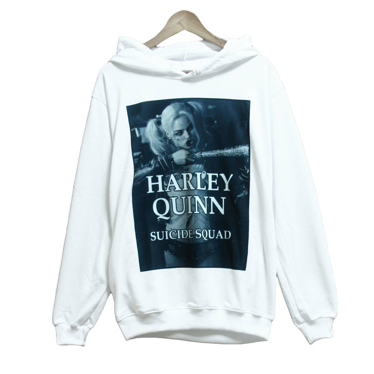 プルオーバーパーカー ハーレイクイン スーサイドスクワッド 映画 ヒロイン ストリート系 スウェット フード付き 薄手 春物 ★pk0063-wht-m拍卖