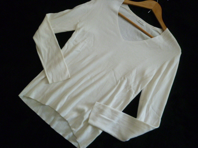 FRAY I.D/フレイアイディー△白Vネック薄手シンプルニットF/長袖トップスプルオーバーホワイトマッシュスタイルラボ△Bo32拍卖