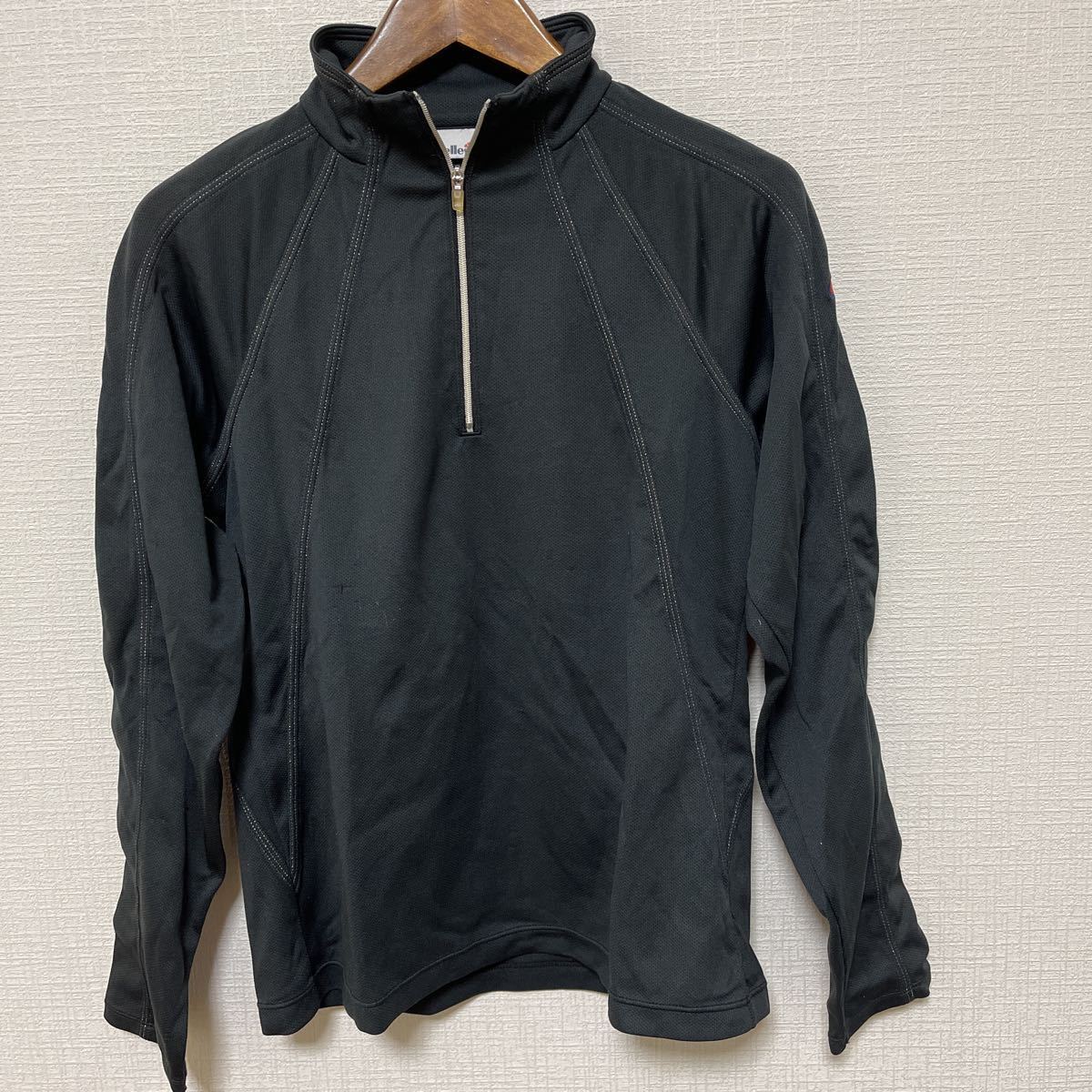 ellesse エレッセ スポーツトップス レディース ハーフジップ 長袖 ポロシャツ ラメライン Mサイズ 黒拍卖