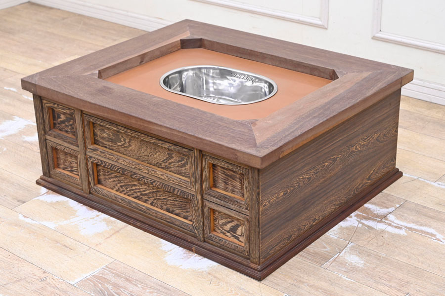 EE251 未使用 保管品 輸出規制 鉄刀木 タガヤサン 火鉢 囲炉裏座卓 ※送料注意※拍卖