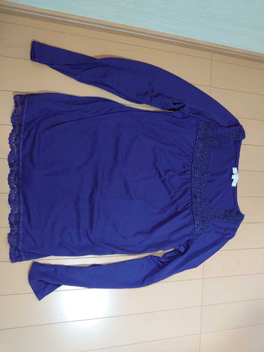 grove トップス レースカットソー紺色L大きめサイズ 肩幅36脇下90丈64センチ新品未使用自宅保管拍卖