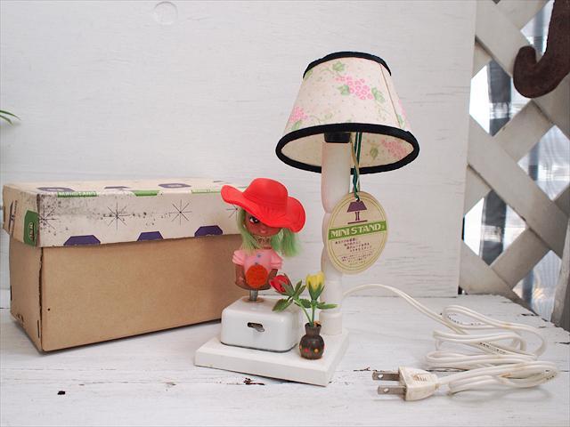 レトロビンテージ雑貨*帽子の女の子人形が回転・三協オルゴール付き電氣ミニスタンド☆ドールメロディメイト拍卖