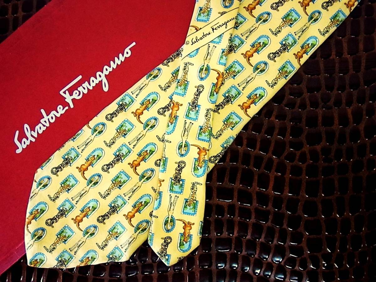 ◇E372R◇在庫処分SALE●フェラガモ【虎・トラ・カンガルー・チーター】ネクタイ拍卖