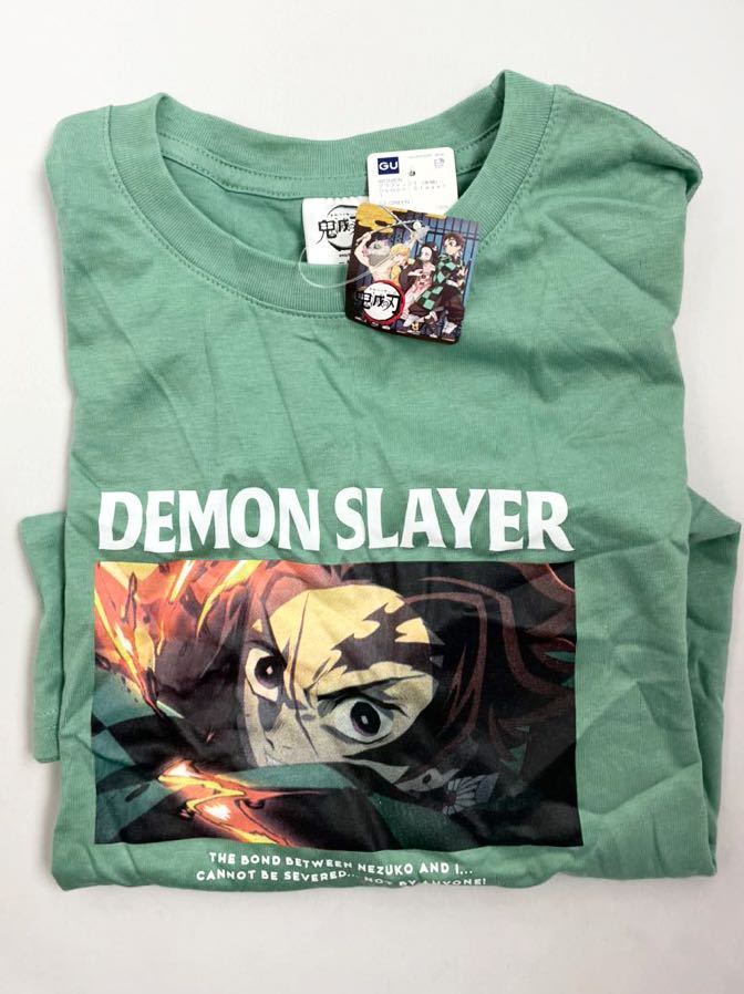 鬼滅の刃 GU コラボTシャツ コットンビッグT Demon Slayer 2 炭治郎 レディース Mサイズ モスグリーン 新品未使用拍卖