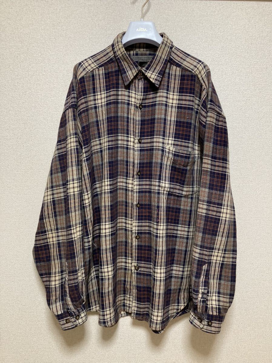 ヨーロッパ古着 LE COLLEZIONI STRUCTURE チェックシャツ 織柄デザインシャツ 長袖シャツ コットンシャツ XL /フランネルシャツ拍卖