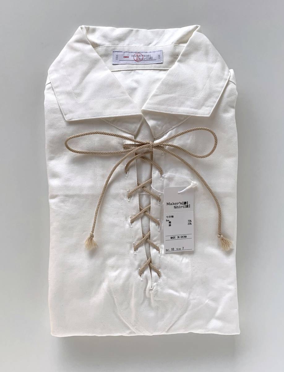 ★送料無料 新品 未使用 難あり 鎌倉シャツ Marker's Shirt ワンピース 七分袖 綿麻 オフホワイト レディース 女性用 サイズ7号 タグ付き拍卖
