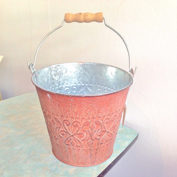 新品&即決◎アンティーク風ブリキのバケツ【オレンジ】拍卖