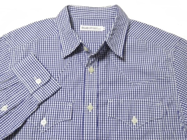 ★十分良品!!サイラス★長袖ギンガムチェックシャツS/青白SILASメンズ長袖シャツウエスタンシャツカットソーTシャツ春物秋物拍卖