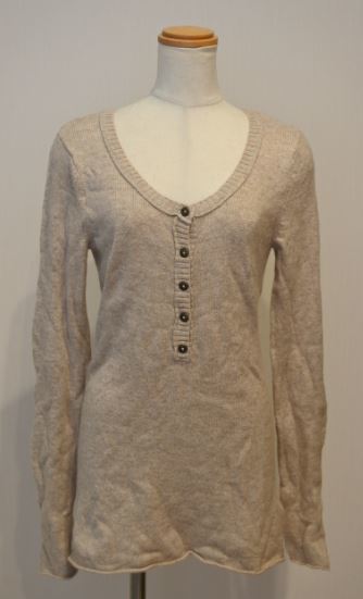 H&M セーター ニット 長袖 Vネック Sサイズ ベージュ チュニック丈 j h① n 0310拍卖