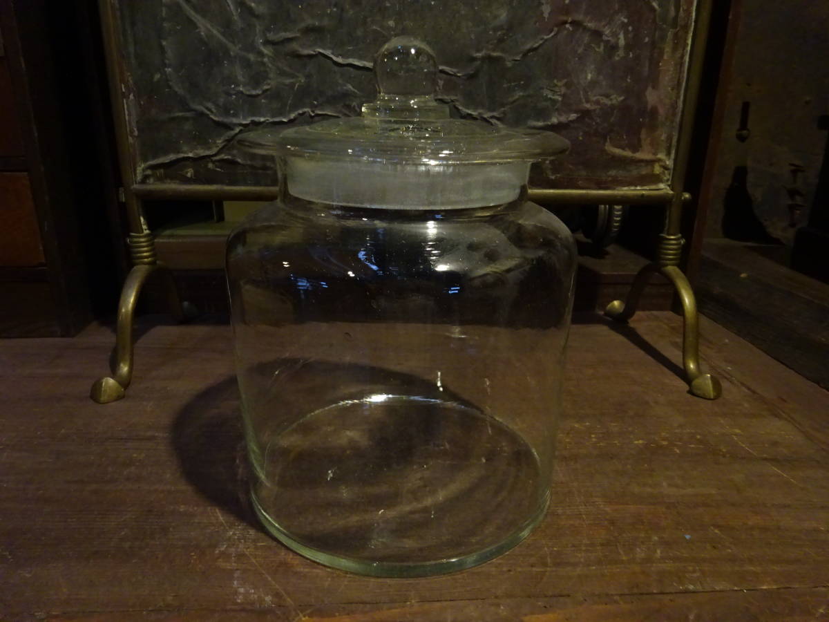 【蓋付ガラス瓶N】ピクルス漬物カフェ古道具アンティーク猫瓶キャンディポット駄菓子屋米櫃インテリアガーデニング観葉植物ドライフラワー拍卖