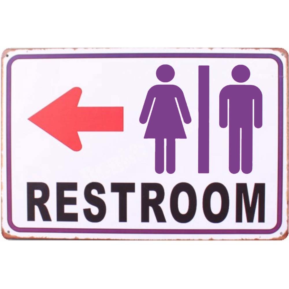 A194 メタル サイン ブリキ 看板 金属 製 プレート パネル 店 案内 ピクト レストルーム トイレ 方向 矢印 こちら 左【K】拍卖