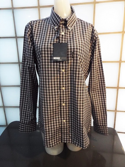 MICHIKO LONDON 白黒グレー格子柄 Mサイズ ブロード ボタンダウン ポリエステル60%,綿40% ミチコロンドン 新品拍卖