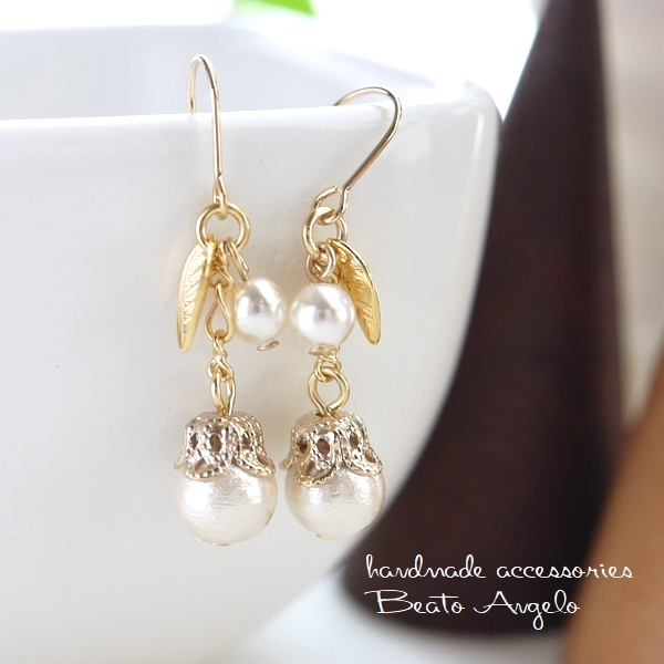 ◇◆+angelo+コットンパールとパールのプチピアス(p-204)キスカ G プチ001 アイボリー拍卖