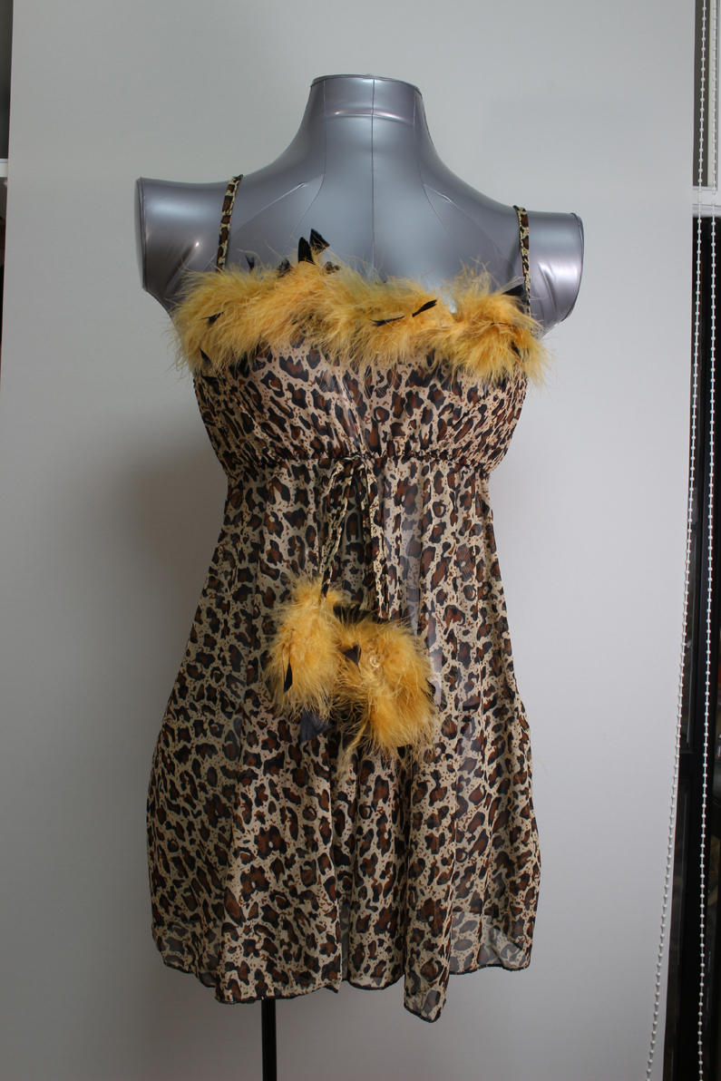 ベビードール ネグリジェ ショーツ セット 豹柄 かわいい ファー Mサイズ相当 228拍卖