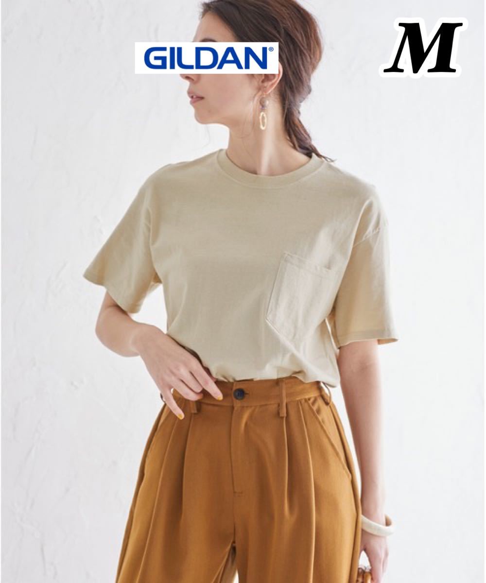 ○新品未使用 ギルダン オーバーサイズ 無地 半袖Tシャツ ポケット ベージュ M拍卖
