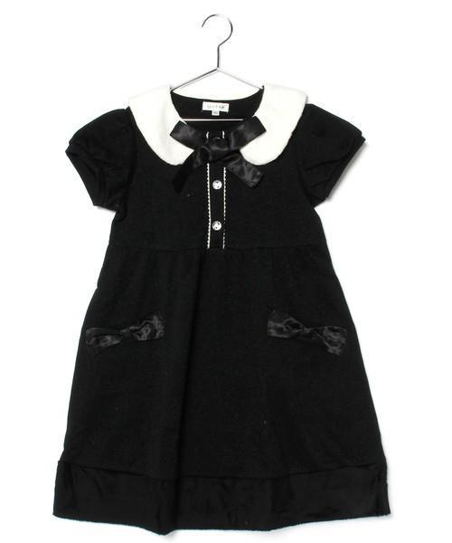 新品 組曲 anyFAM 2ways フェイクファー ティペット付き 100cm ラメ入り ワンピース フォーマル あったか 子供用 女の子 黒 白 ブラック拍卖