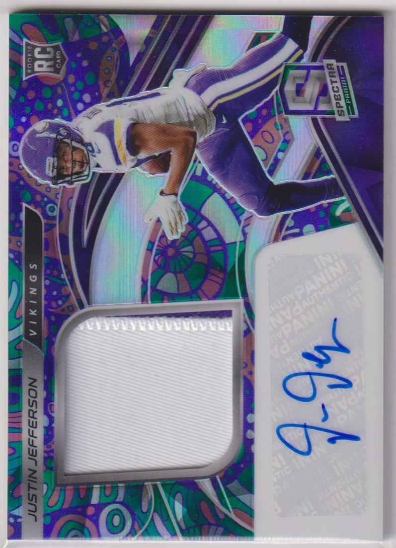 NFL JUSTIN JEFFERSON JERSEY AUTO 2020 PANINI SPECTRA VIKINGS AUTOGRAPH PATCH Rookie Card Psychedelic PRIZM /5 枚限定 直筆 サイン拍卖