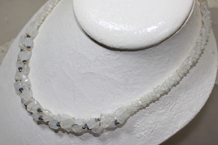 14金ボール、天然サファイア、ムーンストン、グラデーションネックレス拍卖