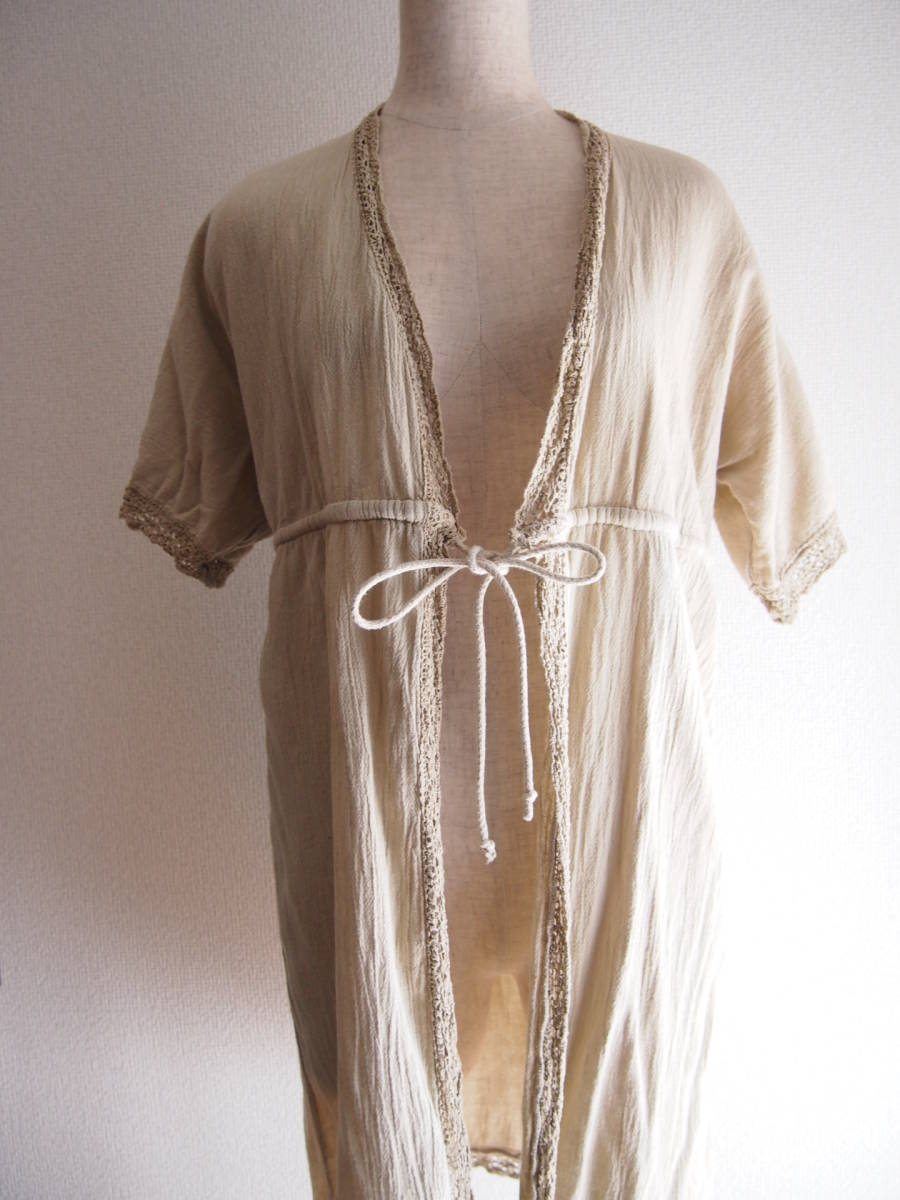 閉店セール① ハリウッドランチマーケット購入 DUNES ガーゼシャツカーデガン ロングカーディガン レースシャツ 羽織り ロング半袖シャツ拍卖