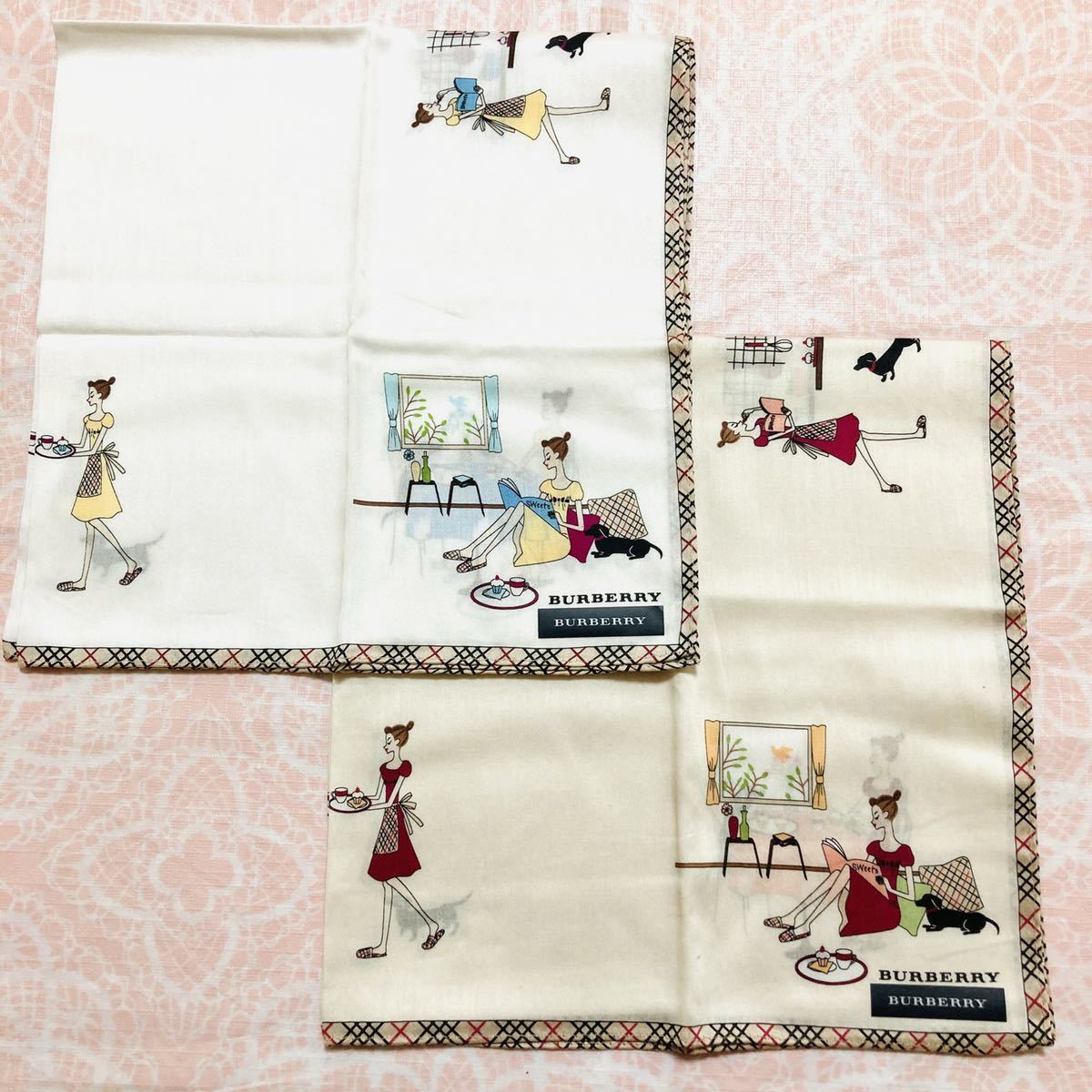 【人気柄】新品/2枚/女の子/BURBERRY/ハンカチ/正規品/バーバリー/綿100%/未使用/即決/匿名発送/桜/ピンク/y/大判/箱なし/犬/ダックス/白拍卖