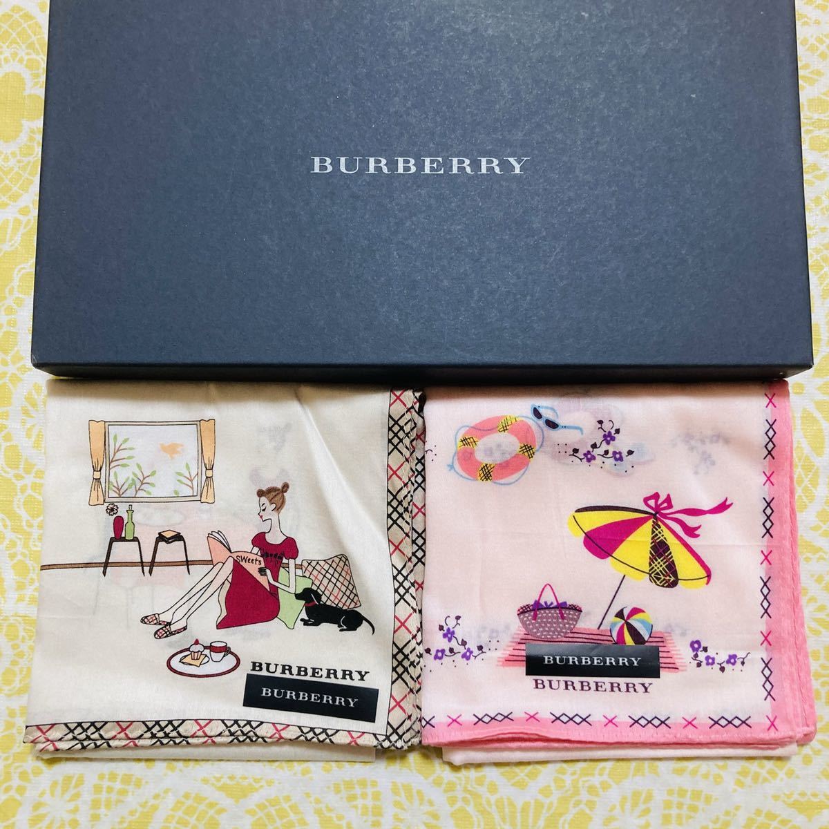【人気柄】新品/2枚/女の子/BURBERRY/ハンカチ/正規品/バーバリー/綿100%/未使用/即決/匿名発送/桜/ピンク/y/大判/箱なし/犬/ダックス/42拍卖