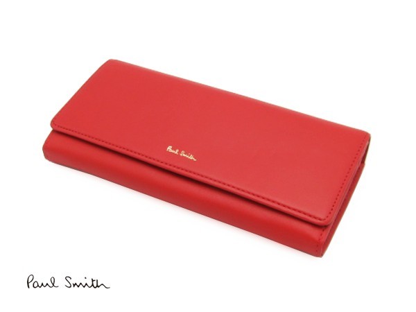 ★新品 ポールスミス 長財布 クラシックレザー 赤 レッド アーティストストライプ ★602拍卖