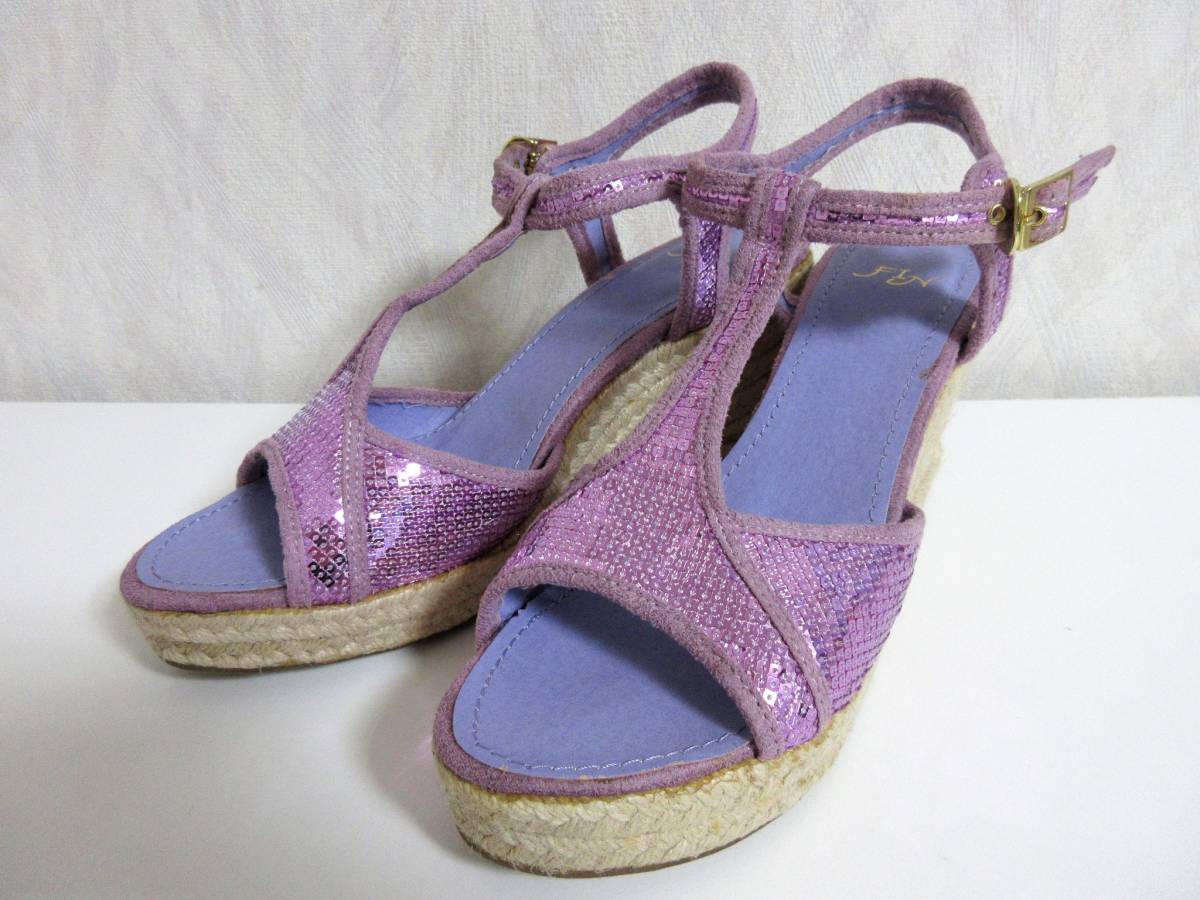 フィン Fin ウェッジソール サンダル スパンコール 紫 M 北2219拍卖