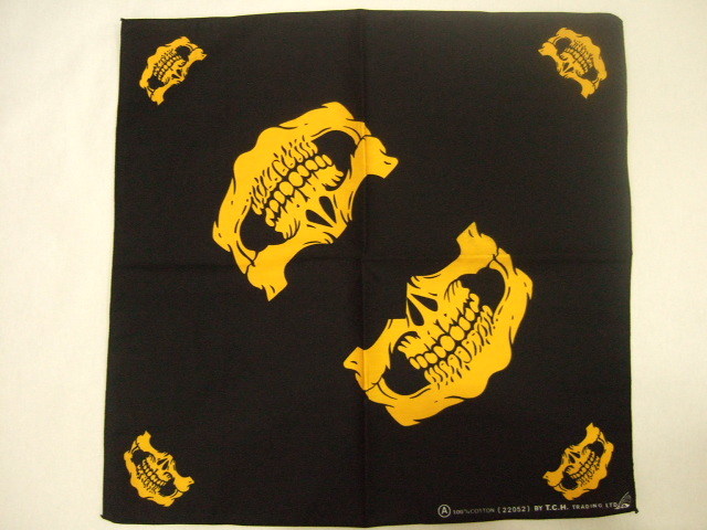 横浜最新 笑うドクロ黄色☆バンダナ 同梱4枚まで送料180円ξ☆Bξ ξ11s拍卖