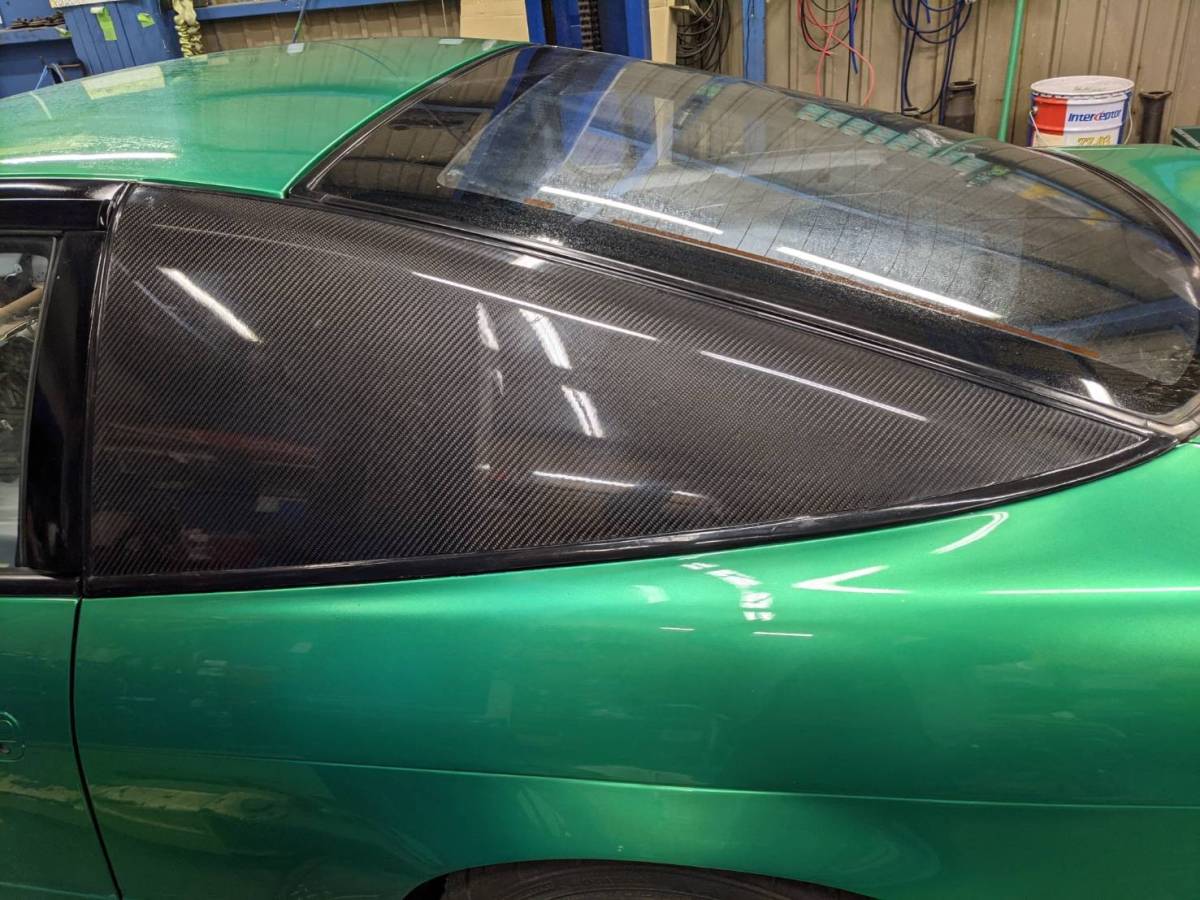 スーパーメイド☆180SX用リアクウォーターガラス純正タイプカーボン製三角窓☆★拍卖