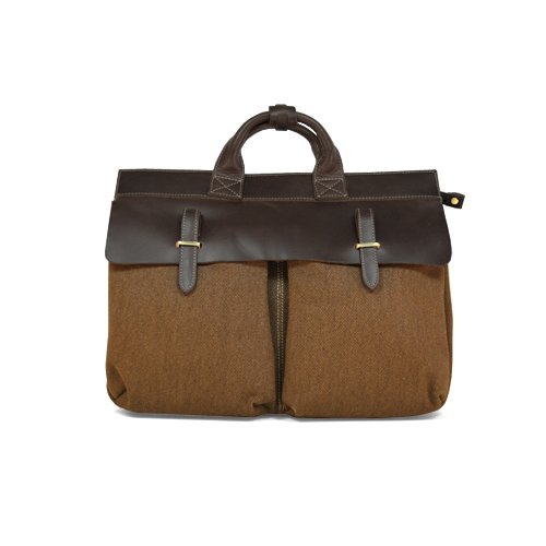 【新品】綿キャンバス+ レザーコンビ ビジネスバッグ★ブラウン拍卖