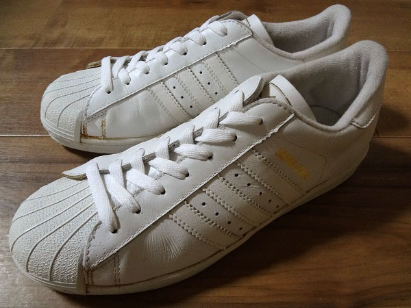 箱付き良品、ビンテージ、レア! ADIDAS アディダス SUPERSTAR スーパースター ホワイト 1996年台湾製 26cm US8 オリジナル フランス 金ベロ拍卖