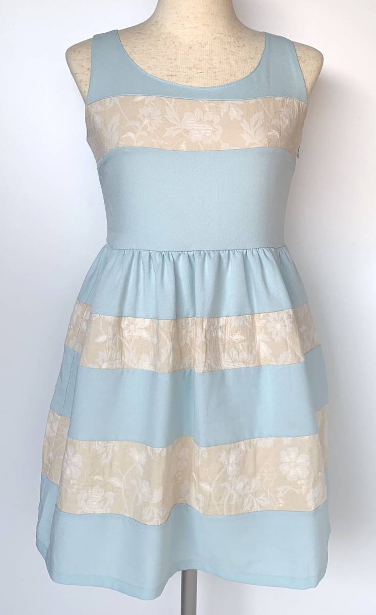 ★送料無料 超美品 BE RADIANCE ビーラディエンス ワンピース ノースリーブ ライトブルー サイズF レディース 女性用拍卖