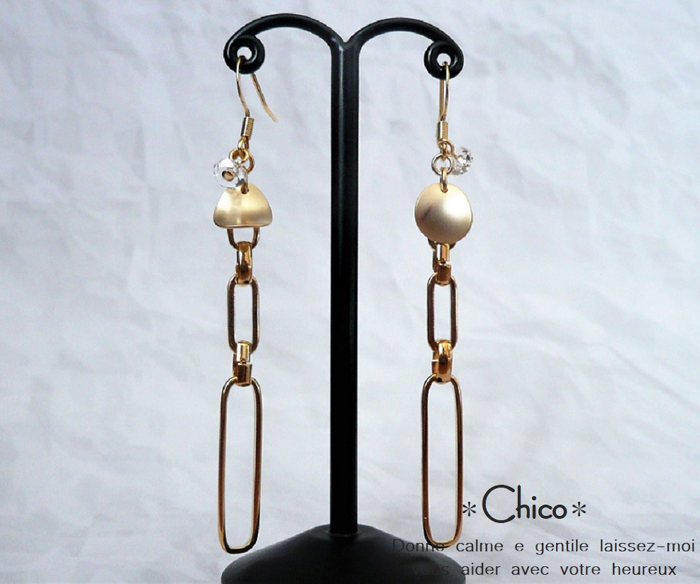 【サージカルステンレス製 ゴールド】ゴールドデザインチェーン&クリスタル シンプル ハンドメイドピアス ♪♪ ★2点以上送料無料!★拍卖