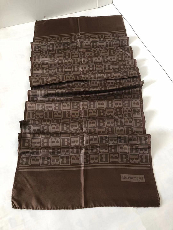 日本製Burberry バーバリー稀少レア柄◆Bロゴ柄シルクロングスカーフ★43.5×145㎝ストールブラウン系拍卖