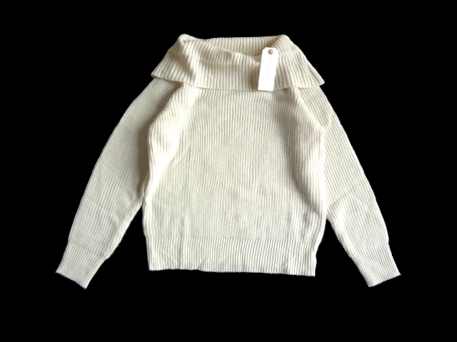 新品 定価3990円 ショコラフィネローブ chocol raffine robe オフタートル ニット セーター 白 L 11 畦編み あぜ編み拍卖