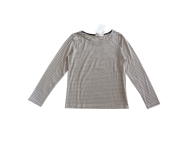 新品 GLACIER グラシア ボーダー ロンT 長袖 Tシャツ カットソー ハニーズ Honeys ストライプ ベージュ 黒 スタッズ キラキラ拍卖