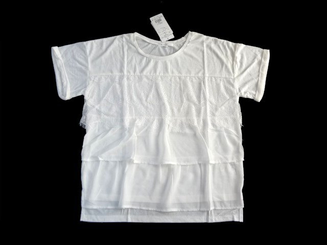 新品 定価1990円 THE SHOP TK 白 レース使い Tシャツ ワールド F トップス タケオキクチ シフォン使い レディース拍卖