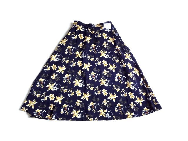 新品 GLACIER グラシア 紺 花柄 ボタニカル フレア スカート 膝丈~ミモレ丈 ハニーズ Honeys拍卖