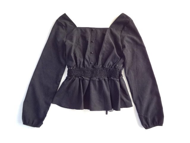 新品 定価4200円 アルシーヴ archives レース ブラウス 黒 トップス シャーリング ペプラム拍卖